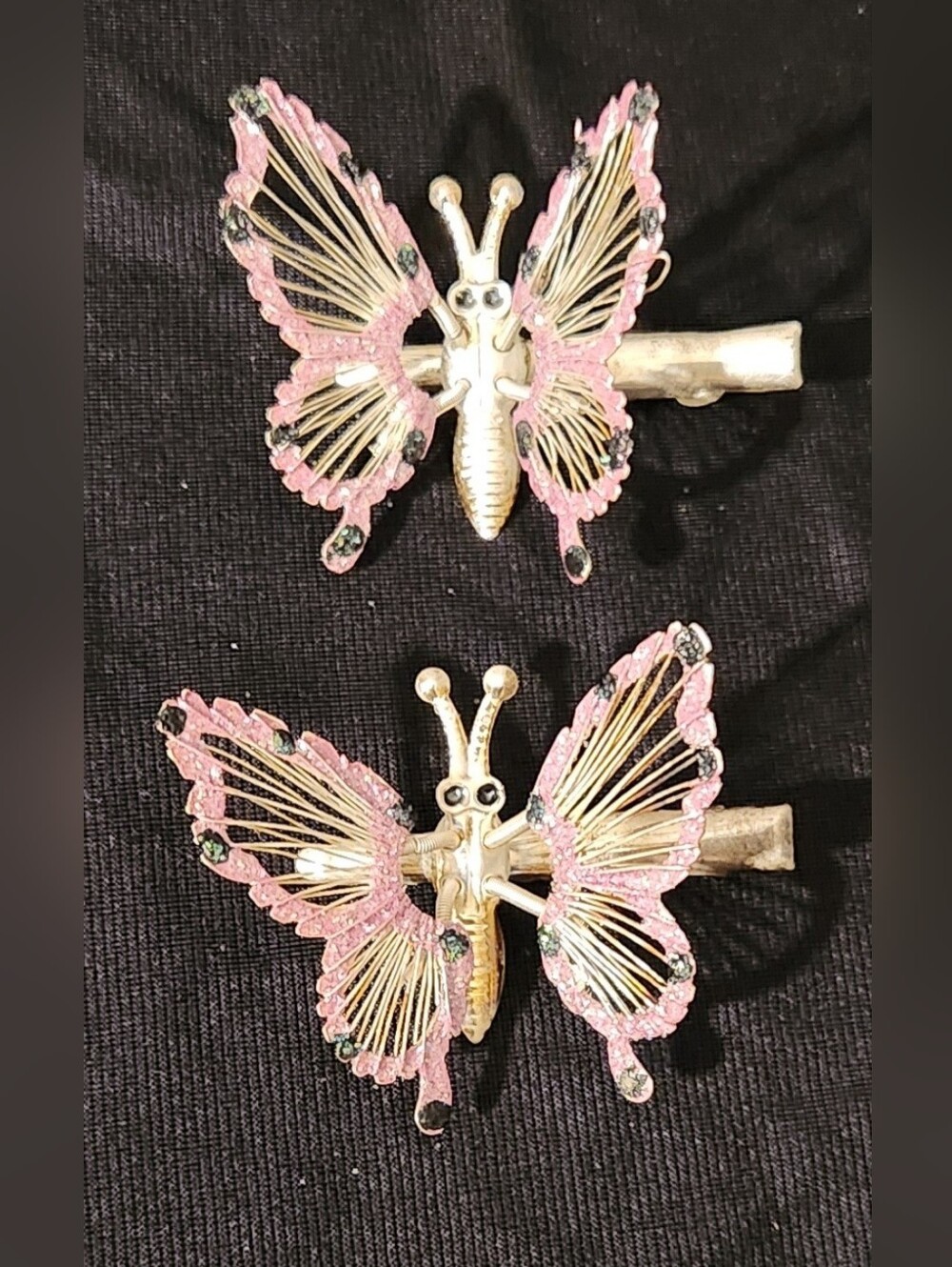 Vintage Original 1980s Butterfly Lilac & Gold Hair Clip with Moving Wings 2 Pcs